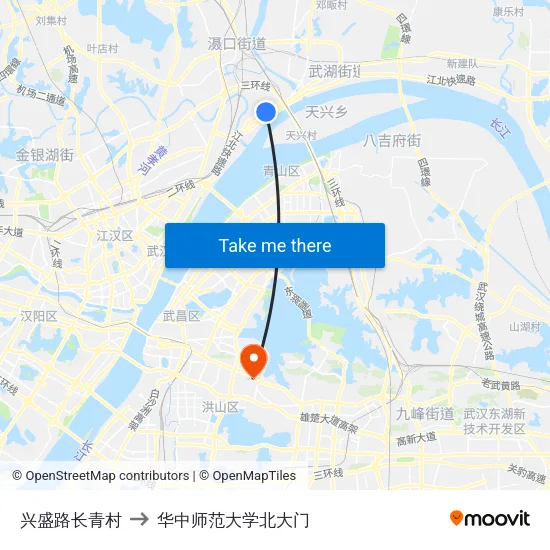 兴盛路长青村 to 华中师范大学北大门 map