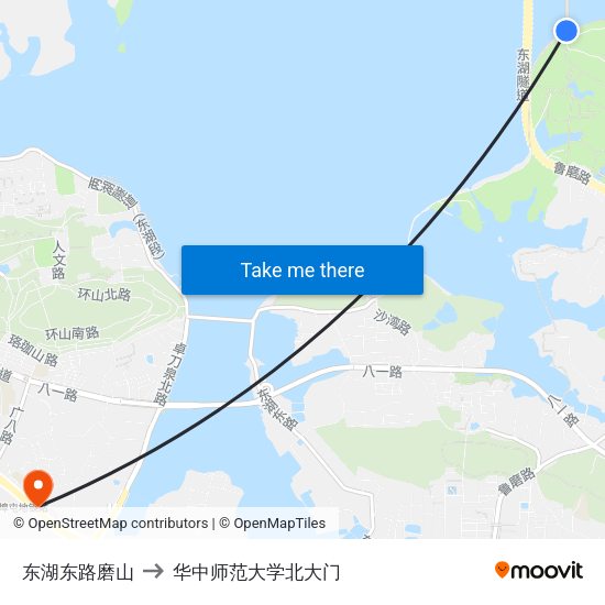 东湖东路磨山 to 华中师范大学北大门 map