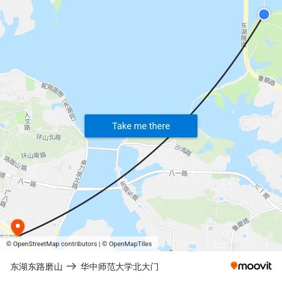 东湖东路磨山 to 华中师范大学北大门 map