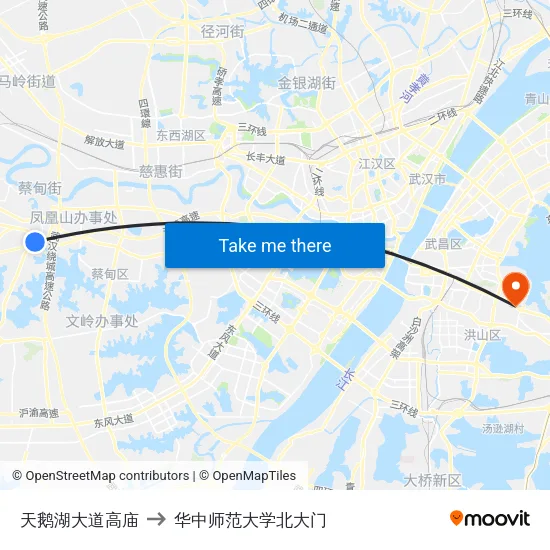 天鹅湖大道高庙 to 华中师范大学北大门 map