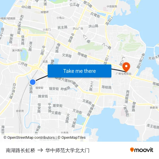 南湖路长虹桥 to 华中师范大学北大门 map
