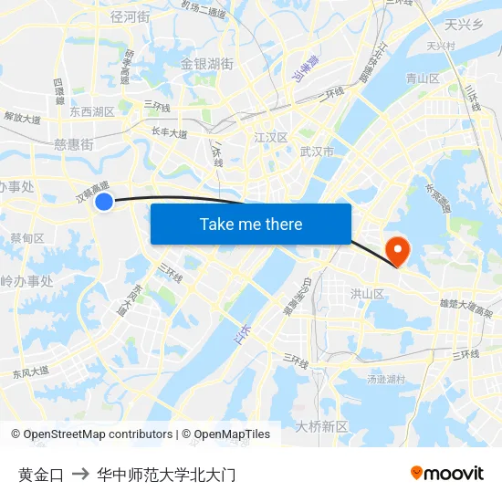 黄金口 to 华中师范大学北大门 map