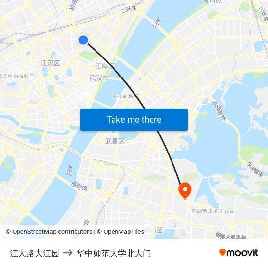 江大路大江园 to 华中师范大学北大门 map