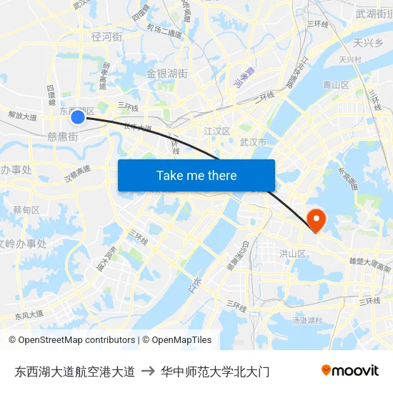东西湖大道航空港大道 to 华中师范大学北大门 map