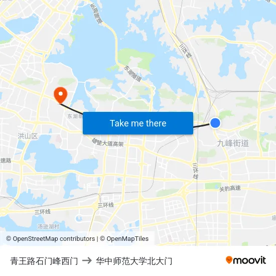 青王路石门峰西门 to 华中师范大学北大门 map