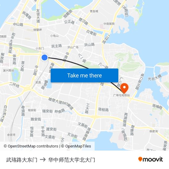 武珞路大东门 to 华中师范大学北大门 map