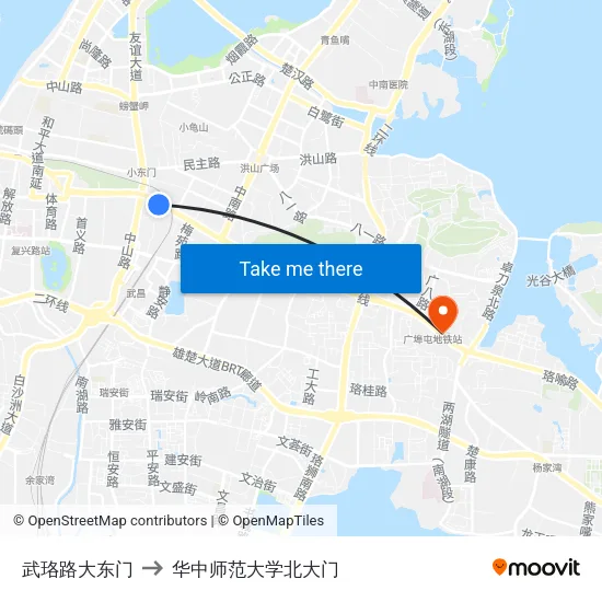 武珞路大东门 to 华中师范大学北大门 map
