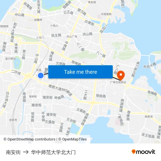 南安街 to 华中师范大学北大门 map