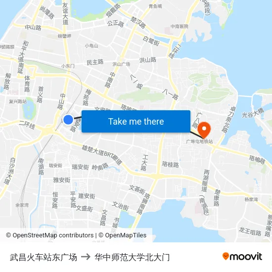 武昌火车站东广场 to 华中师范大学北大门 map