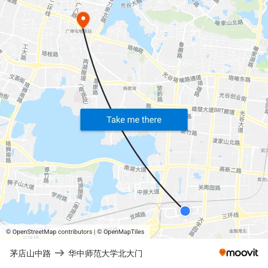 茅店山中路 to 华中师范大学北大门 map