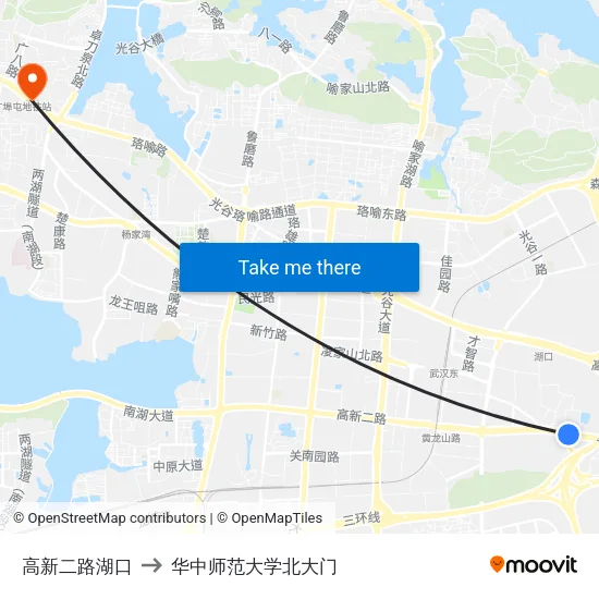 高新二路湖口 to 华中师范大学北大门 map