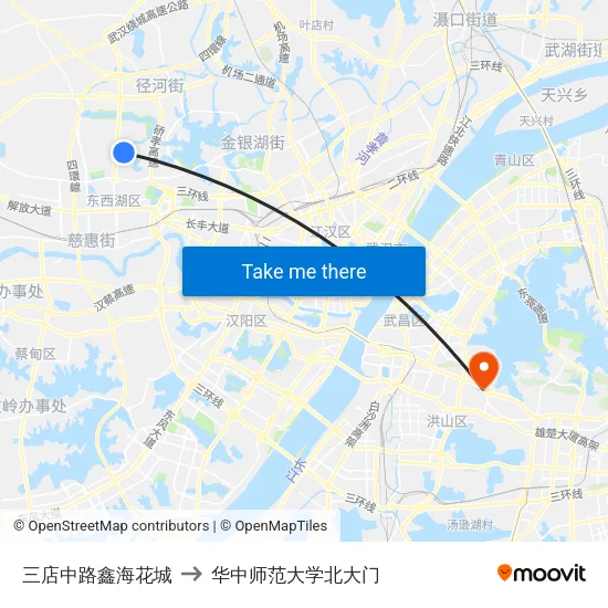 三店中路鑫海花城 to 华中师范大学北大门 map