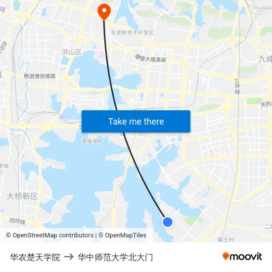 华农楚天学院 to 华中师范大学北大门 map