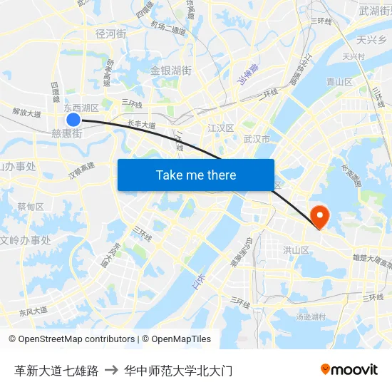 革新大道七雄路 to 华中师范大学北大门 map