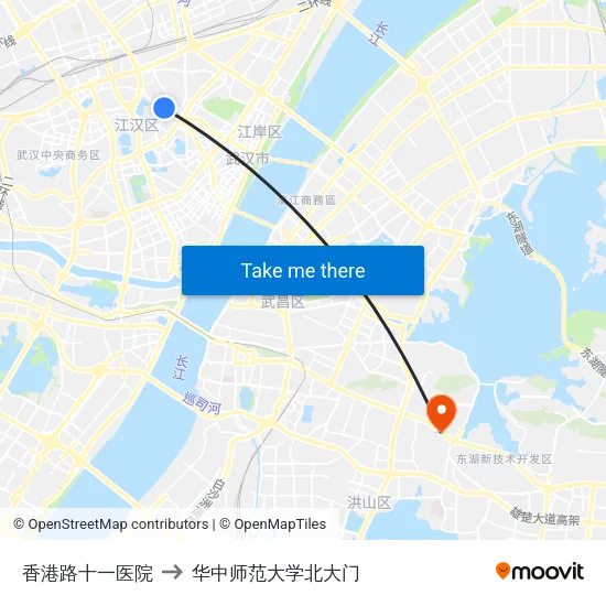 香港路十一医院 to 华中师范大学北大门 map