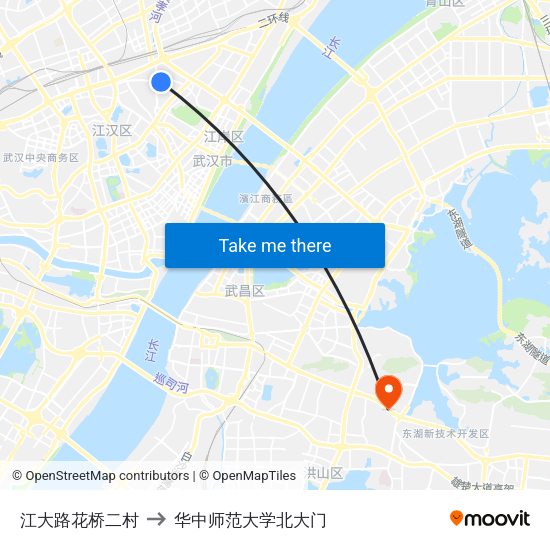 江大路花桥二村 to 华中师范大学北大门 map