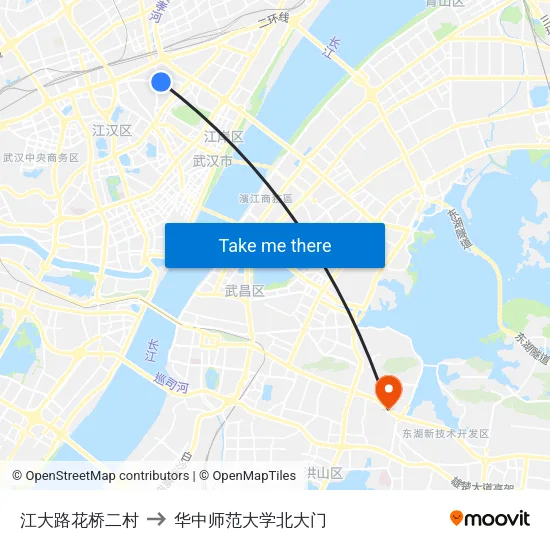 江大路花桥二村 to 华中师范大学北大门 map