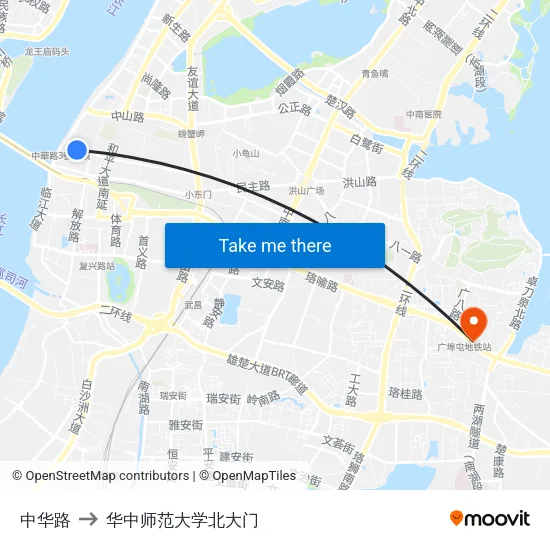 中华路 to 华中师范大学北大门 map