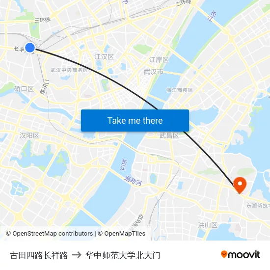 古田四路长祥路 to 华中师范大学北大门 map