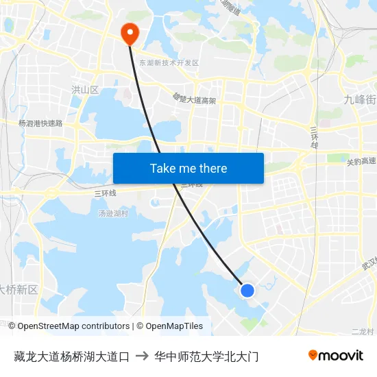 藏龙大道杨桥湖大道口 to 华中师范大学北大门 map