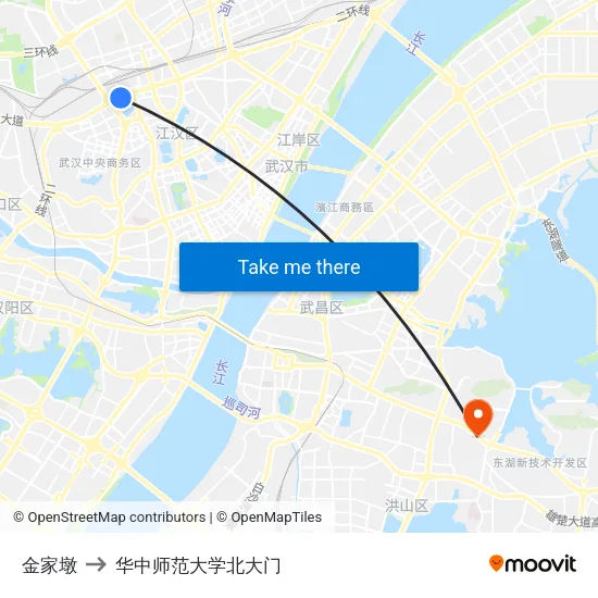 金家墩 to 华中师范大学北大门 map