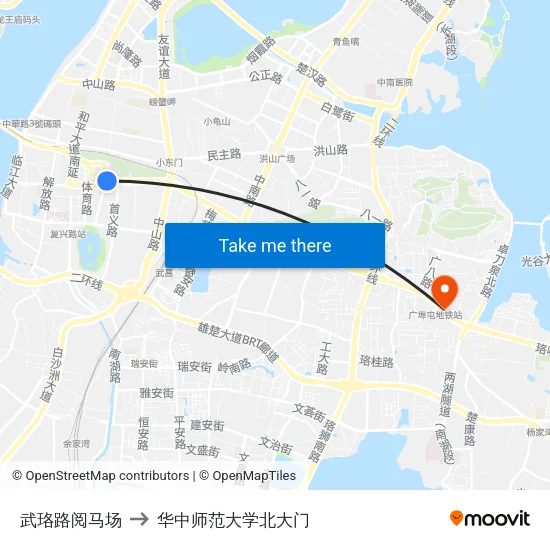 武珞路阅马场 to 华中师范大学北大门 map