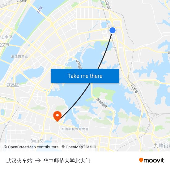 武汉火车站 to 华中师范大学北大门 map