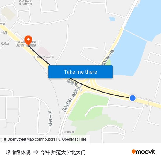 珞喻路体院 to 华中师范大学北大门 map