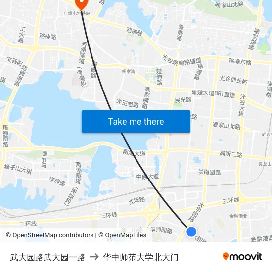 武大园路武大园一路 to 华中师范大学北大门 map
