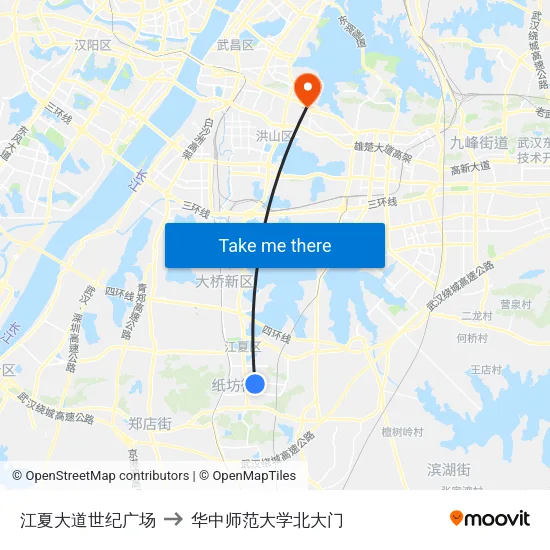 江夏大道世纪广场 to 华中师范大学北大门 map