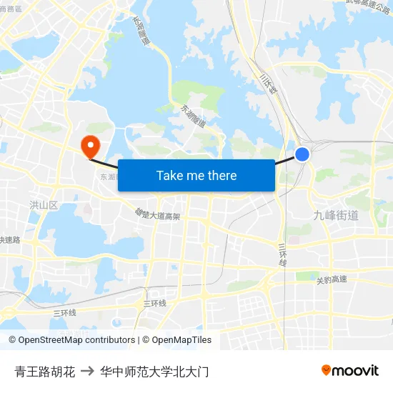 青王路胡花 to 华中师范大学北大门 map