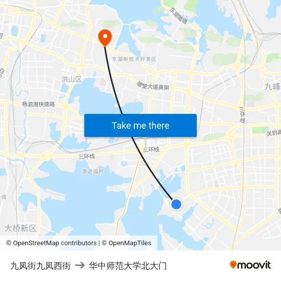 九凤街九凤西街 to 华中师范大学北大门 map