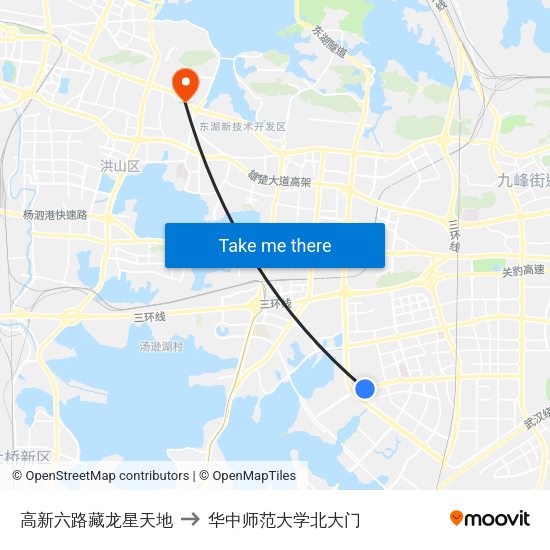 高新六路藏龙星天地 to 华中师范大学北大门 map