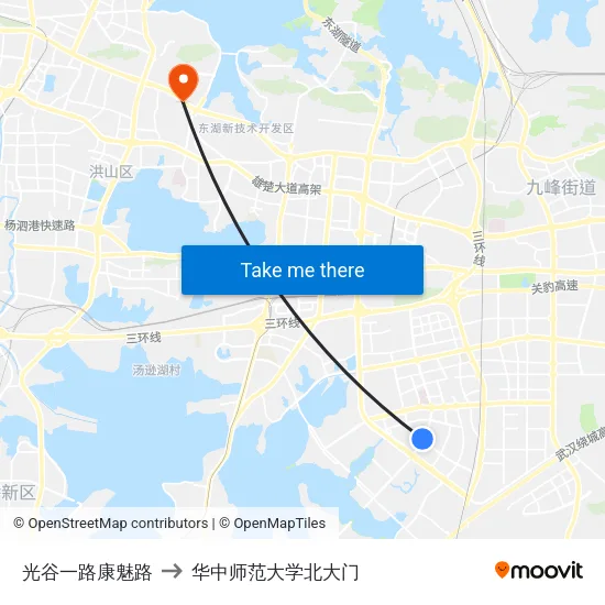 光谷一路康魅路 to 华中师范大学北大门 map