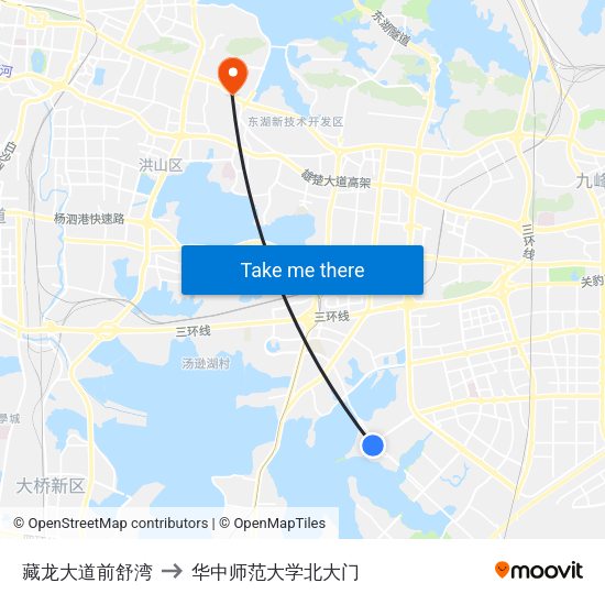 藏龙大道前舒湾 to 华中师范大学北大门 map