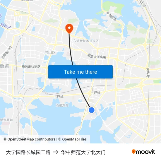 大学园路长城园二路 to 华中师范大学北大门 map