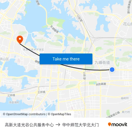 高新大道光谷公共服务中心 to 华中师范大学北大门 map
