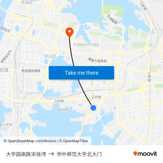 大学园南路宋徐湾 to 华中师范大学北大门 map