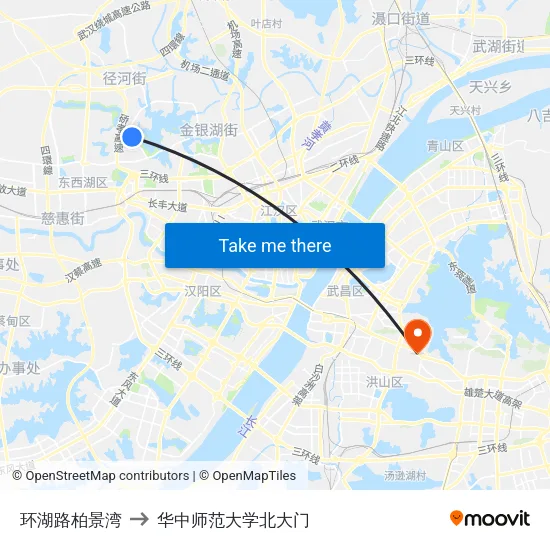 环湖路柏景湾 to 华中师范大学北大门 map