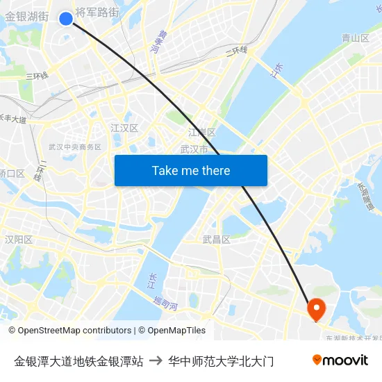 金银潭大道地铁金银潭站 to 华中师范大学北大门 map