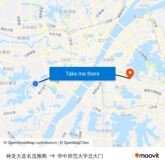 神龙大道名流雅阁 to 华中师范大学北大门 map