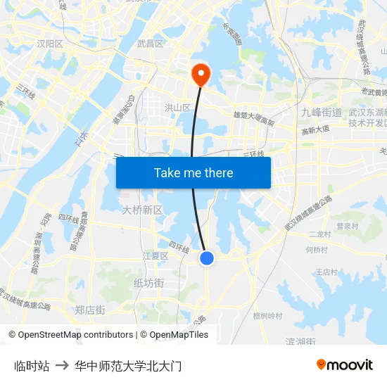 临时站 to 华中师范大学北大门 map