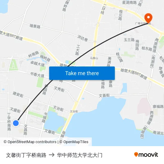 文馨街丁字桥南路 to 华中师范大学北大门 map