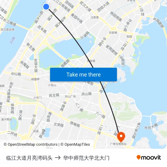 临江大道月亮湾码头 to 华中师范大学北大门 map