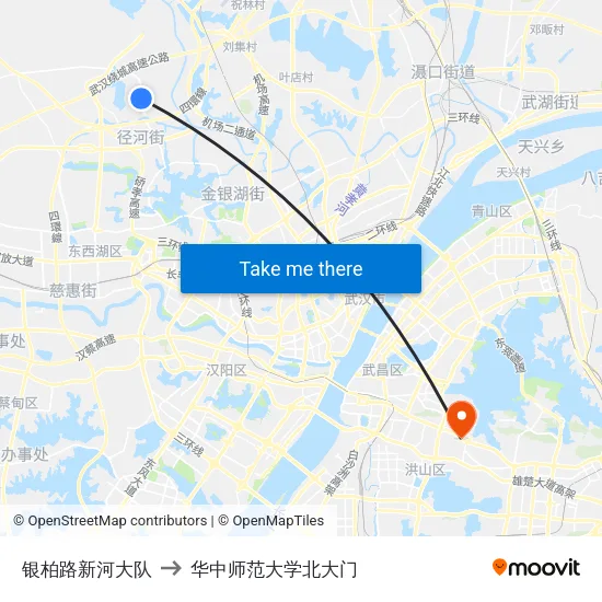 银柏路新河大队 to 华中师范大学北大门 map