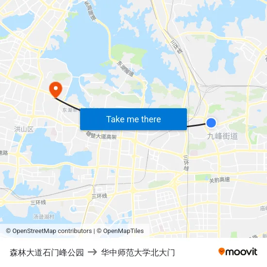 森林大道石门峰公园 to 华中师范大学北大门 map