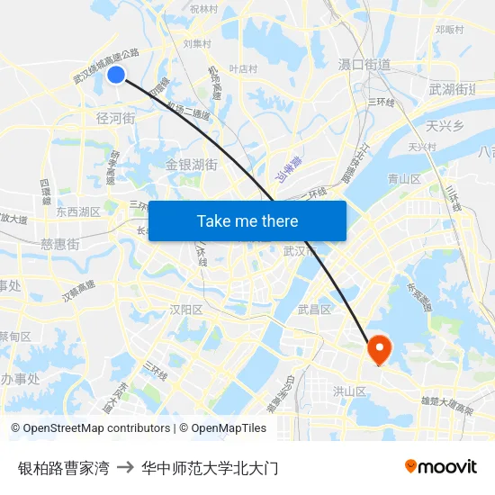 银柏路曹家湾 to 华中师范大学北大门 map