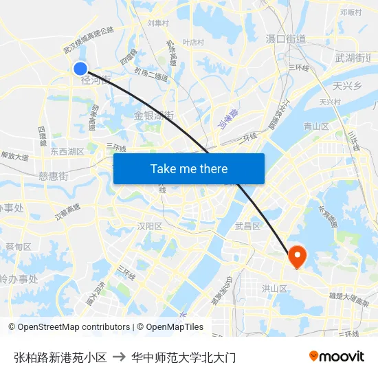 张柏路新港苑小区 to 华中师范大学北大门 map