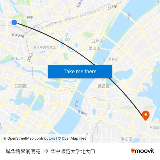 城华路紫润明苑 to 华中师范大学北大门 map