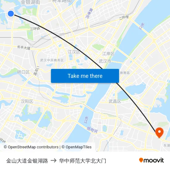 金山大道金银湖路 to 华中师范大学北大门 map